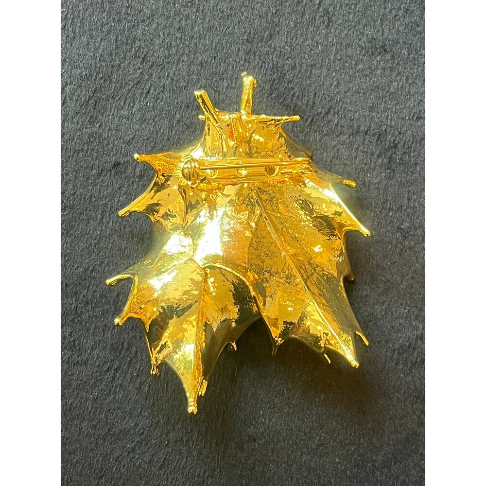 Gold-Plated Dipped Golden Leaf Brooch/Pin -Vintage - Picture 3 of 5
